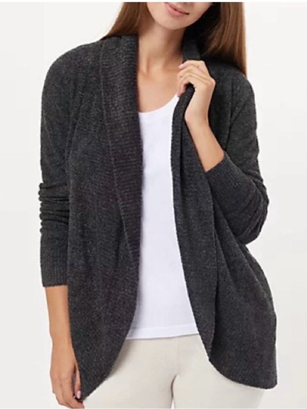 Barefoot Dreams Dark Charcoal Open-Front Cozy Chic Lite Knit Cardigan - XS/S